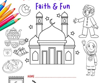 25-Page Ramadan & Eid Coloring Book for Kids | Islamic Learning | Digital Download. PDF format