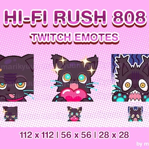 Hi-Fi Rush 808 Cat - Set of 3 Emotes for Streaming on Twitch, Youtube, Discord