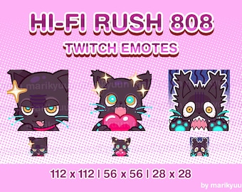 Hi-Fi Rush 808 Cat - Set of 3 Emotes for Streaming on Twitch, Youtube, Discord