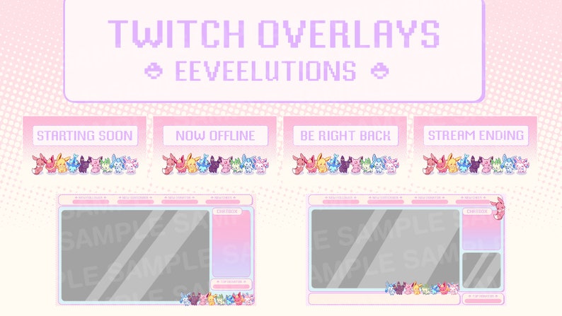 Eeveelution Streaming Package - 4 Scenes, 2 Overlays, 4 Emotes, 10 Sub ...