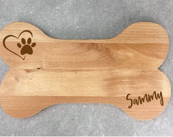 Schneidebrett "Knochen" mit Personalisierung | Massiv-Holz Buche | Geschenk Hund