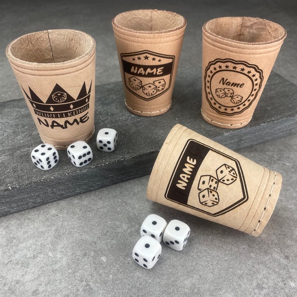 Puzzle cup with motif | Real leather dice cup | including 6 dice | Personalizable | By name