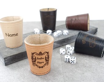 Real leather dice cup | including 6 dice | optional engraving