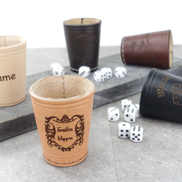 Real leather dice cup | including 6 dice | optional engraving