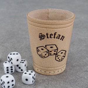 Puzzle cup motif: "CUBE" | Real leather dice cup | including 6 dice | Name customizable