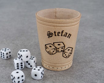 Puzzle cup motif: "CUBE" | Real leather dice cup | including 6 dice | Name customizable