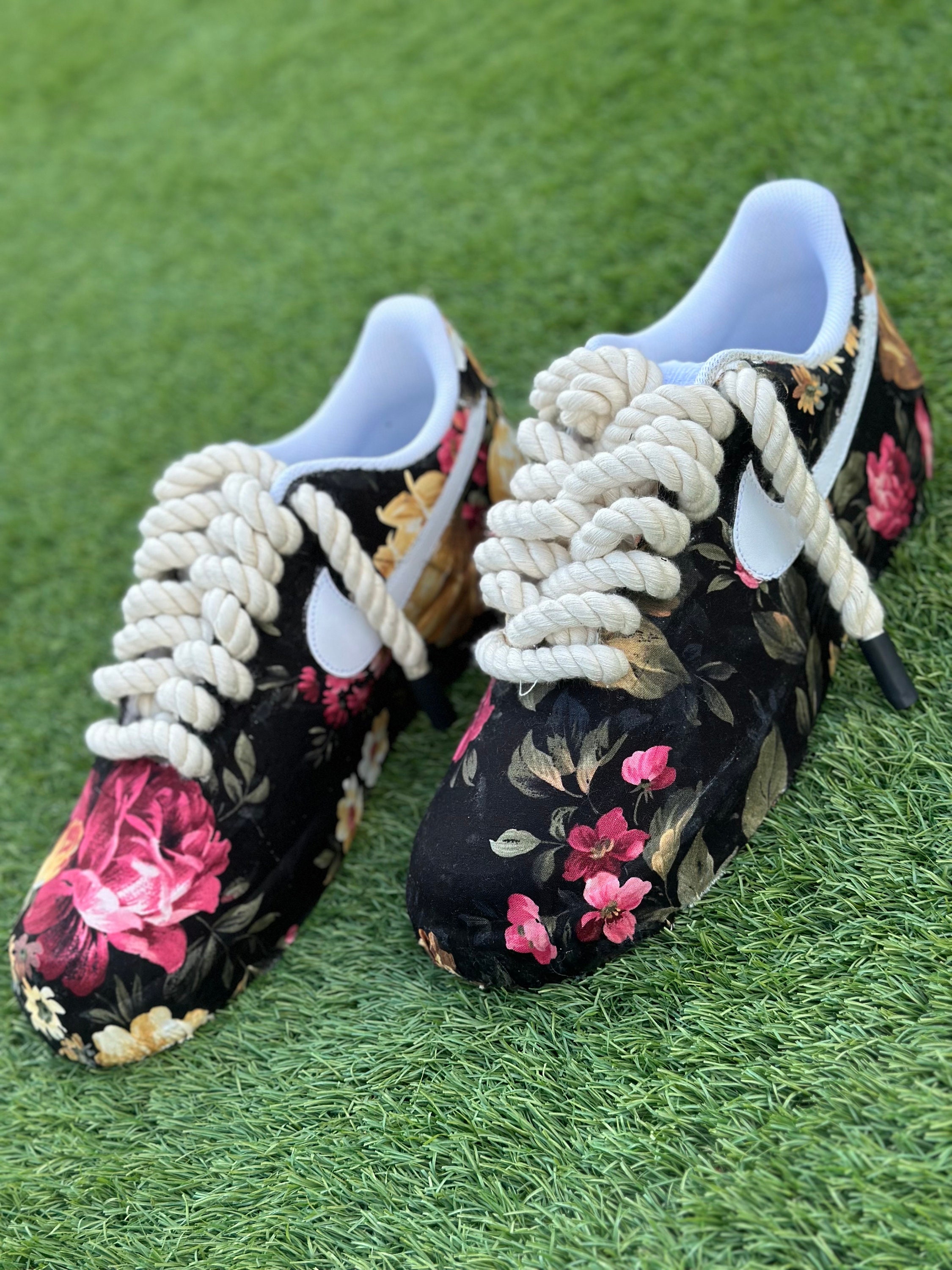 Custom Floral/roses Nike Air Force 1's With Rope Laces - Etsy