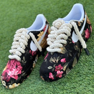 Custom Floral/Roses Nike Air Force 1’s With Rope Laces