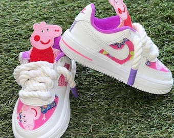 Custom “Peppa Pig” Style Air Force 1’s – Personalized w/ Name, Age & Character Patches