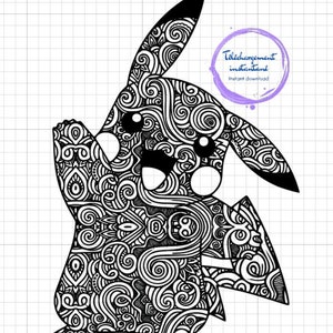 POKEMON Pikachu Mandala Svg, Cricut, Digital Vector Cut File, Svg, Png, Dxf, Eps, Fichiers