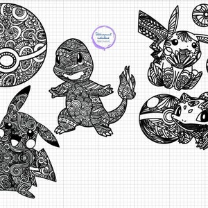 POKEMON Bulbizarre salameche PIKACHU pokeball Mandala kit Svg, Cricut, Digital Vector Cut File, Svg, Png, Dxf, Eps