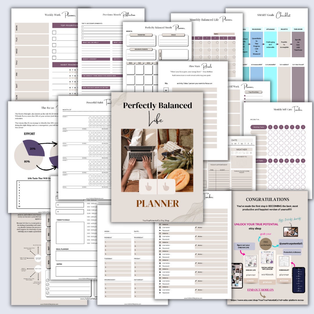 Daily Life Planner, Balanced Life Plan, Goal Setting, Work From Home ...