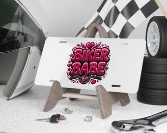 Biker Babe Vanity Plate | Pink Heart Motorcycle License Tag