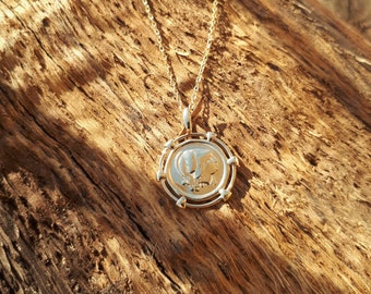 14K Solid Gold Athena Coin Necklace: Greek Goddess Jewelry