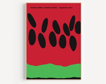 Pôster Herman Miller, Piquenique de verão 71, Pôster de melancia, Impressão de melancia, Impressão artística de meados do século, Pôster de exposição, Arte de parede de melancia