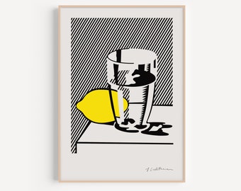 Affiche Pop Art, Roy Lichtenstein Lemon & Glass 1974, Mid Century Art Print, Affiche Citron, Affiche Pop Art, Cartoon Art, Kitchen Wall Art