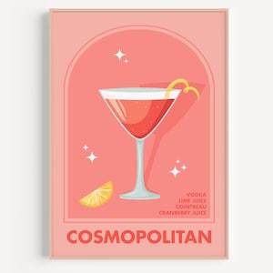 Cosmopolitan Cocktail Print, Bar Wall Art Decor, Cosmo Cocktail, Cool Art for Airbnb, Mid Century Print, Cosmopolitan Cocktail Poster