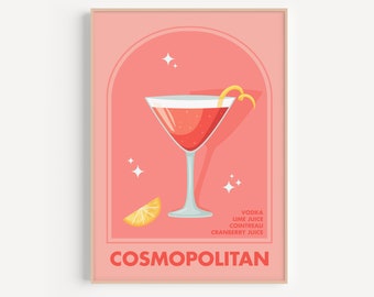 Cosmopolitan Cocktail Print, Bar Wall Art Decor, Cosmo Cocktail, Cool Art for Airbnb, Mid Century Print, Cosmopolitan Cocktail Poster