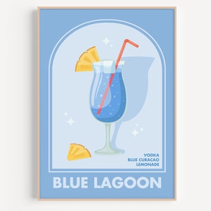 Blue Lagoon Cocktail Print, Arte De Cocina, Decoración De Cocina, Arte De Cóctel, Arte Genial Para Airbnb, Impresión De Mediados De Siglo, Póster De Cóctel Blue Lagoon