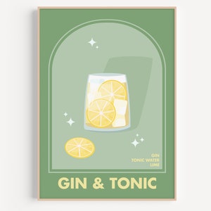Gin & Tonic Cocktail Print, Cocktail Bar Printable Art, Kitchen Wall Art, Gin And Tonic Cocktail Wall Art, Gin Tonic  Poster, Bar Poster Art