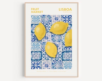 Lemon Print Wall Art, Kitchen Wall Art, Printable Wall Art, Fruit Poster, Fruit Market Poster, Lisbon Wall Art, Lisbon Poster, Lisbon Print