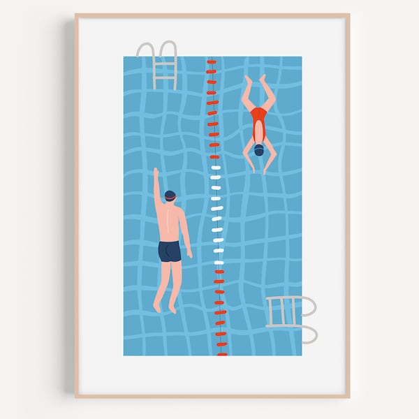 Swimming Pool Print, Swimmers Artwork, Swimming Poster, Retro Sport Poster, Sport Print, Swim Poster, Swimming Wall Art, Swimming Poster