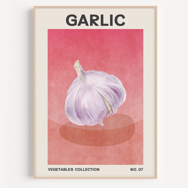 Retro Garlic Poster, Food Wall Art, Food Poster, Garlic Print, Kitchen Print, Kitchen Wall Art, Vegetable Wall Art, Vegan Wall Art, Bar Art