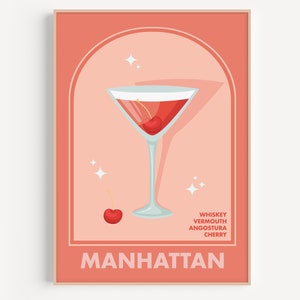 Manhattan Cocktail Print, Küchenkunst, Küchendekor, Boozy Geschenk, Cocktail Art, Cool Art für Airbnb, Mid Century Modern Art, Alkohol Geschenk