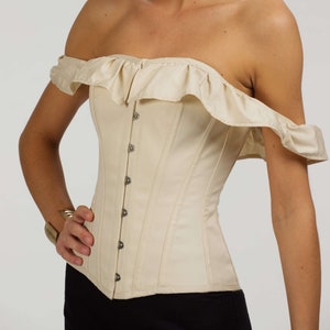 Corset Story Champagne Cotton Vintage Inspired Straightline Overbust Corset with off the shoulder collar