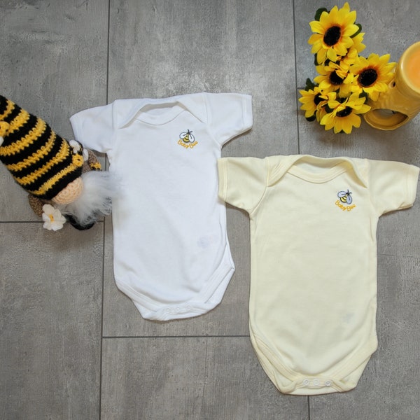 Baby Bee Wardrobe. Baby short sleeve, vest/bodysuit (White, Lemon)