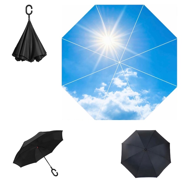 Umbrella C-Handle Reverse Open umbrella in reverse. Umbrella stormproof, UV protection as a parasol. Inverted umbrella for women and men