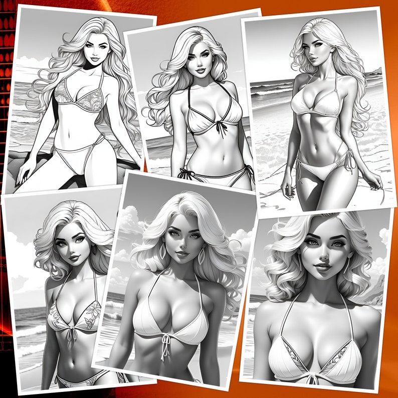 Sexy Bikini Girls 40 Coloring Pages 30 Pictures for Adults Coloring Page Coloring Book Woman Women AI Generated Digital Photo Art Print image 2