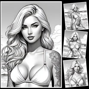 Sexy Bikini Girls 40 Coloring Pages 30 Pictures for Adults Coloring Page Coloring Book Woman Women AI Generated Digital Photo Art Print image 1