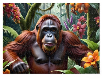 Colorful Orangutan Monkey In The Jungle Animals Puzzle Jigsaw Puzzle 30, 110, 252, 500, 1000 Pieces