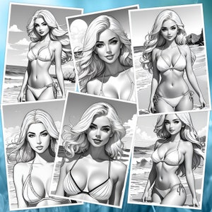 Sexy Bikini Girls 40 Coloring Pages 30 Pictures for Adults Coloring Page Coloring Book Woman Women AI Generated Digital Photo Art Print image 4