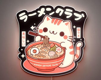 Cute Cat Ramen 3D LED Light Box, Japanese Restaurant Decor, Anime Night Light for Ramen Lovers, Kawaii Noodle Shop Sign, Sushi Bar Display