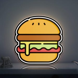 Cheese Burger 3D Novelty Light Box, Fast Food Hamburger Lamp Decor for Food Lovers, Cafes and Snack Shop