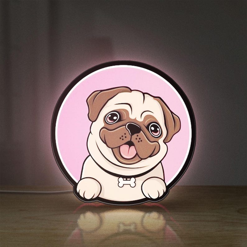 Cute Pug Dog 3D Light Box - Chibi Style LED Night Light, Adorable Puppy Decor for Dog Lovers & Pug Enthusiasts image 2