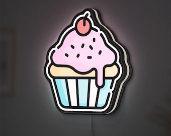 Caja de luz 3D con diseño de cupcakes, letrero luminoso para decoración de panadería, decoración ideal para amantes de la comida.
