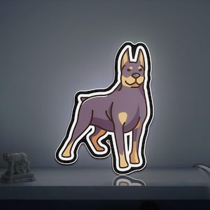 Caixa de luz 3D Doberman, placa de decoração de parede para cães de estimação, placa iluminada para amantes de cães