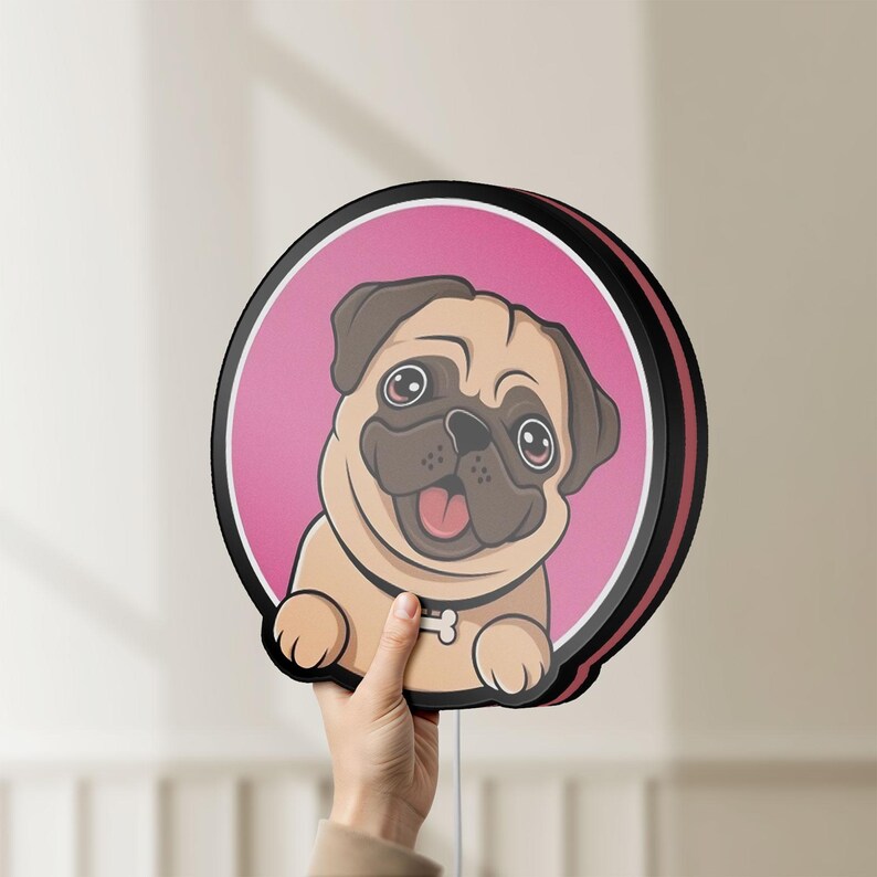 Cute Pug Dog 3D Light Box - Chibi Style LED Night Light, Adorable Puppy Decor for Dog Lovers & Pug Enthusiasts image 5