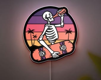 Skater Skeleton 3D Light Box - Cool Skateboarder LED Night Light, Gothic Decor for Teen Rooms & Unique Gift for Skate Fans