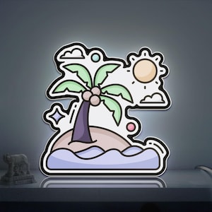 Palm Tree 3D Novelty Light Box, Nature Light Featuring Tropical Beach Scene for Summer Homes and Vacation Vibes