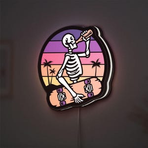 Skater Skeleton 3D Light Box - Cool Skateboarder LED Night Light, Gothic Decor for Teen Rooms & Unique Gift for Skate Fans