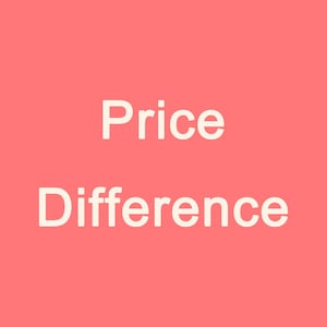 Peut inclure: Texte blanc "Price Difference" sur fond corail. Les mots sont centrés, "Price" au-dessus de "Difference", en gras.