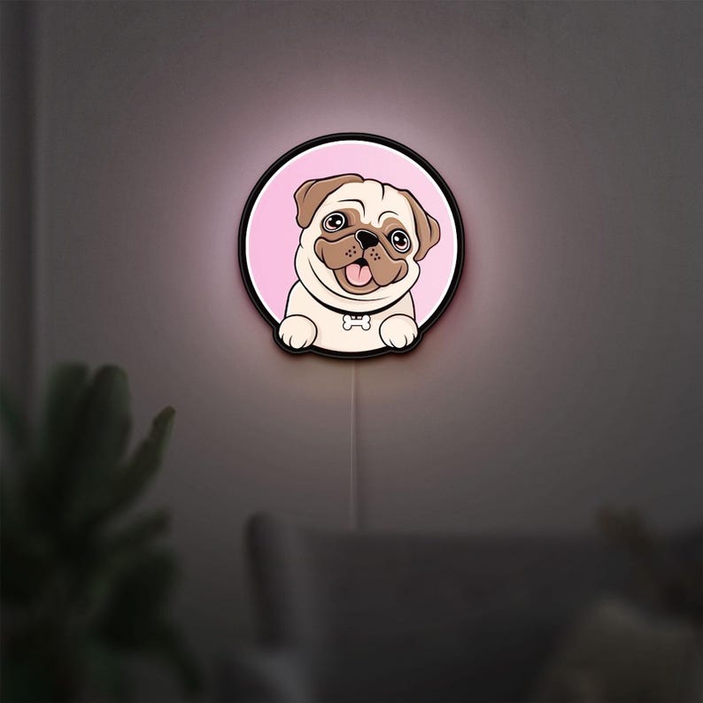 Cute Pug Dog 3D Light Box - Chibi Style LED Night Light, Adorable Puppy Decor for Dog Lovers & Pug Enthusiasts image 6