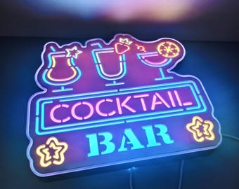 Cocktail Bar LED Lightbox, RGB Neon Sign, Home Bar Decor