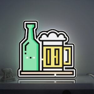 Bierkrug und Flasche 3D Novelty Light Box, Dekor für alkoholische Getränke für Pub und Bar, Food Lover und Party Raumbeleuchtung