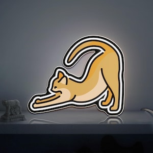 Glückliche Katze 3D-Neuheit Light Box, Kitty-Lampen-Dekor für Tierliebhaber, Stretching-Katzenfans und Tierraumanzeige