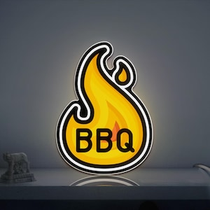 BBQ Grill Fire 3DLight Box, Personalized Text Option, Flame and Barbecue Lamp Decor for Outdoor Cooking Lovers, Summer Party and Picnic Fans